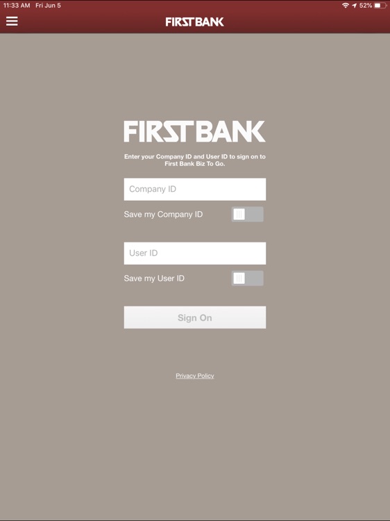 First Bank Biz To Go for iPad