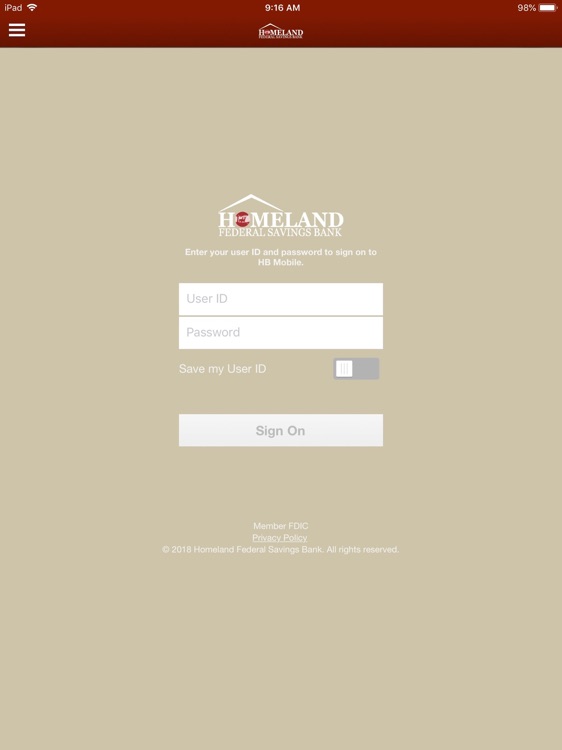 Homeland Bank Mobile for iPad