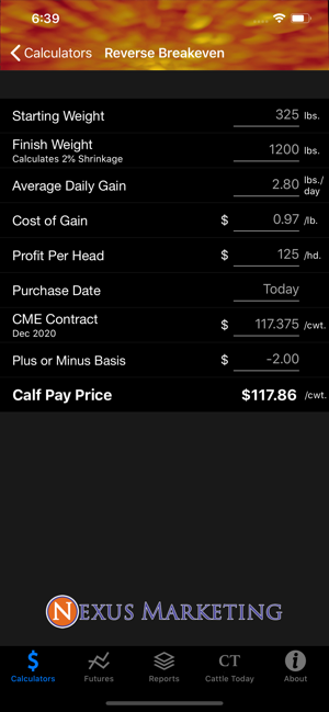 Nexus Cattle Calculator