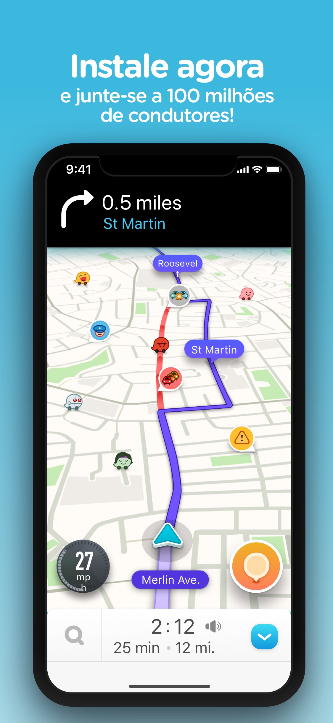 Screenshot do app Waze – GPS e Trânsito ao vivo