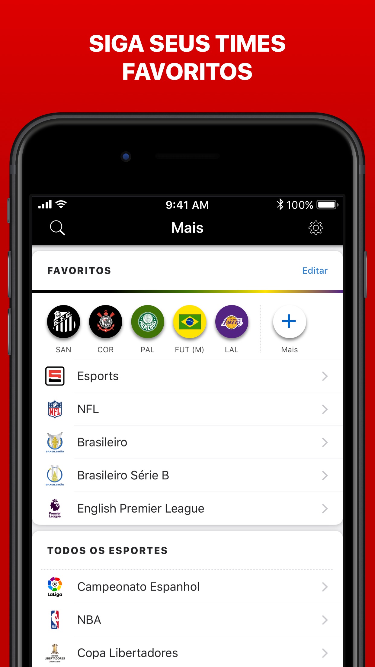 Screenshot do app ESPN: Vídeos e jogos ao vivo