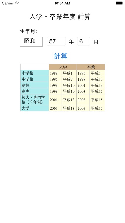 入学・卒業年度 計算