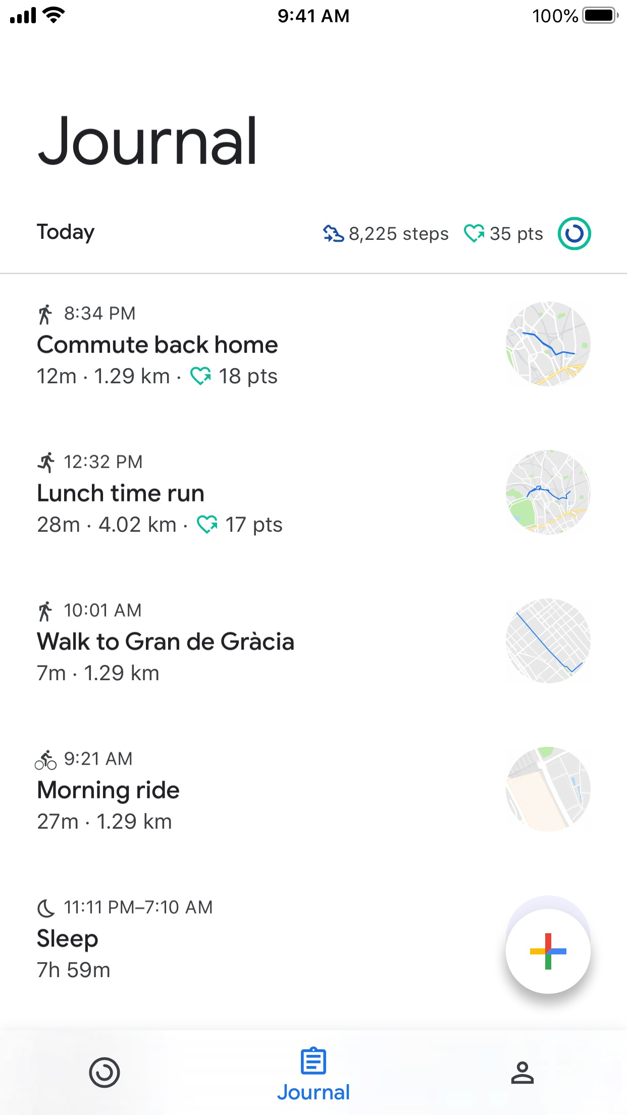Screenshot do app Google Fit: monitor fitness
