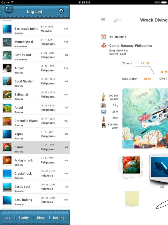 Dive Diary - SCUBA diving logbook screenshot
