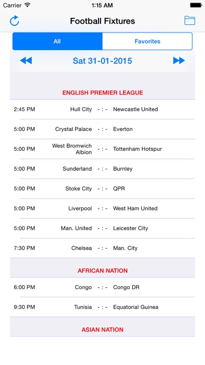 Football Fixtures  *