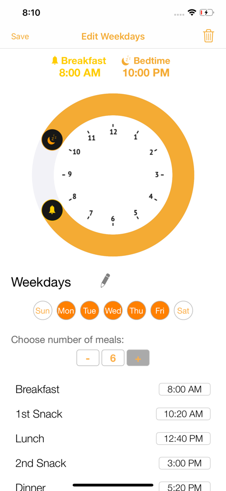 Meal Reminders app screenshot