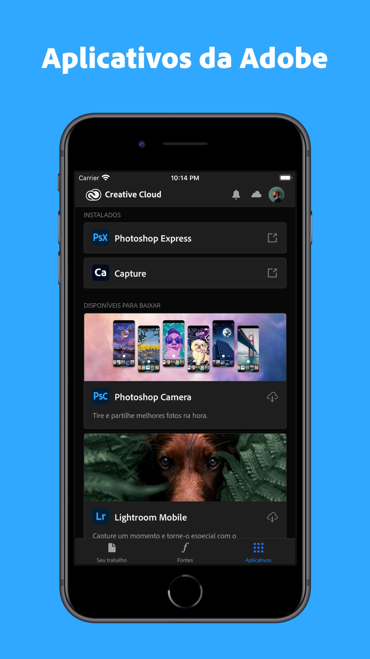 Screenshot do app Adobe Creative Cloud