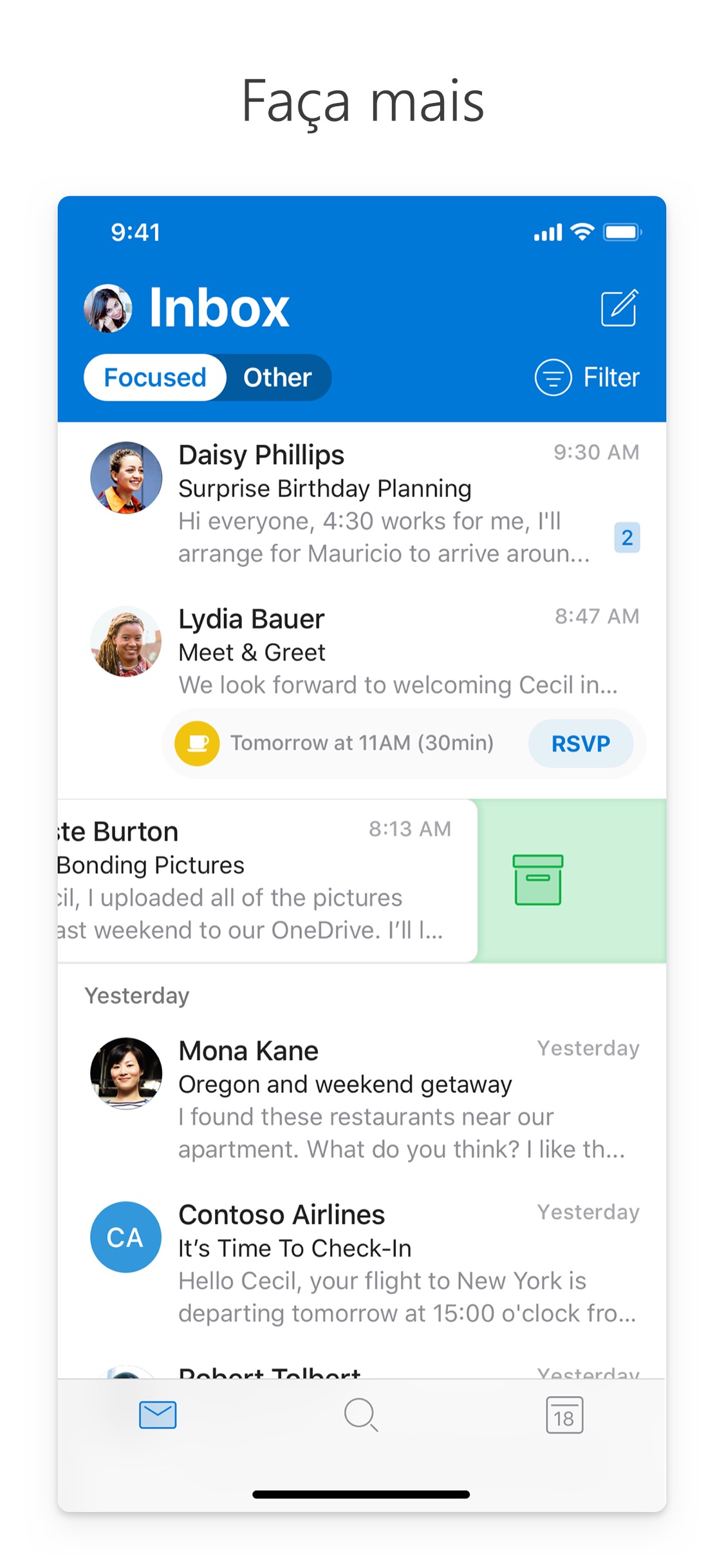 Screenshot do app Microsoft Outlook