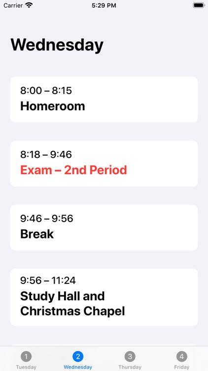 Oakbrook Exam Schedule