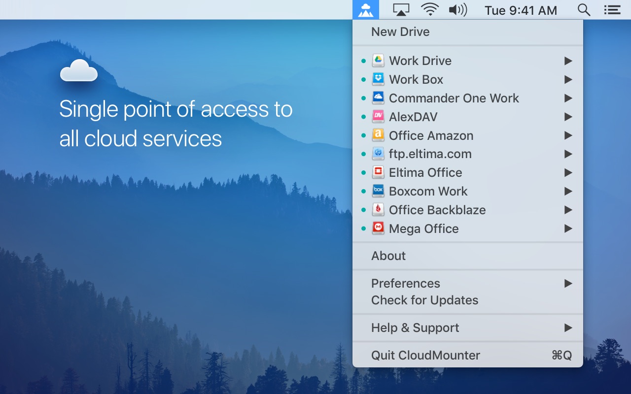 Screenshot do app CloudMounter: cloud encryption