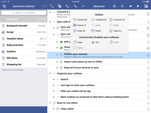 Outliner for iPad - náhled