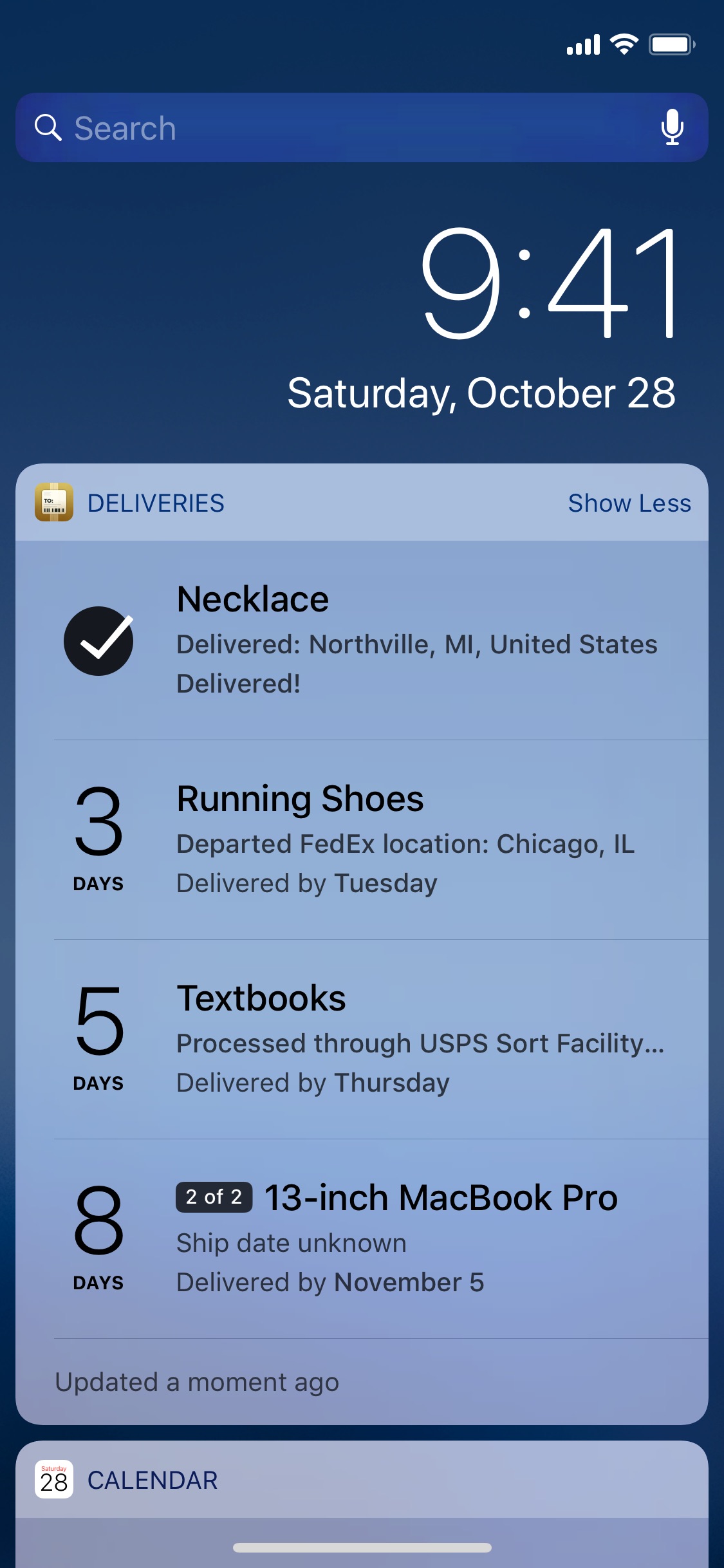Screenshot do app Deliveries: a package tracker