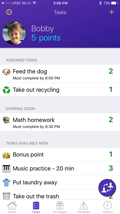 Privilege Points Chore Tracker
