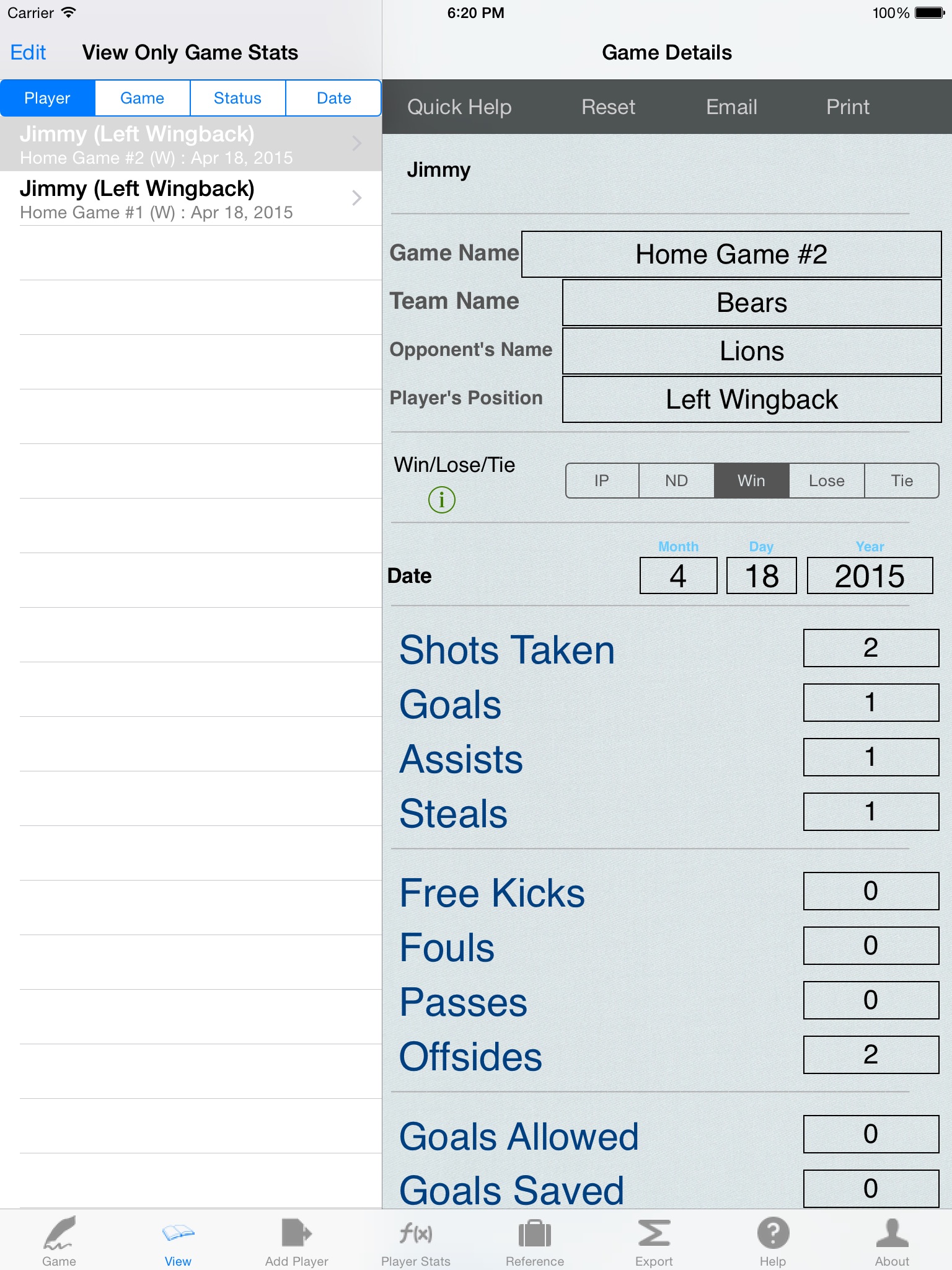 Soccer Player Tracking/Awards screenshot 3