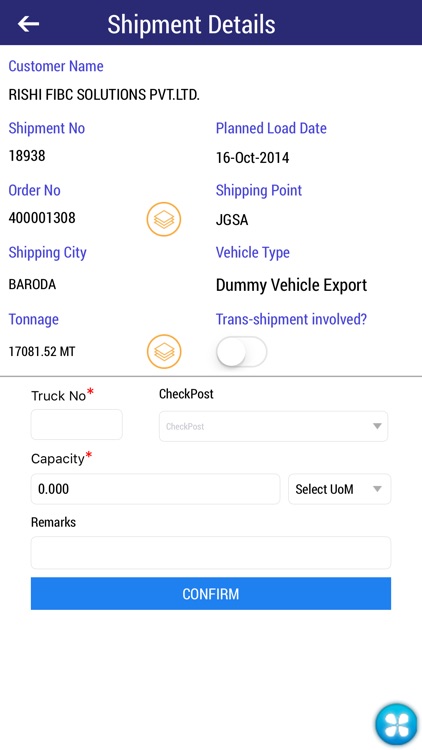 Shipment Vehicle Confirmation by Reliance Enterprise Mobility
