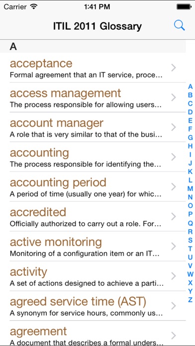 ITIL 2011 Glossary screenshot1