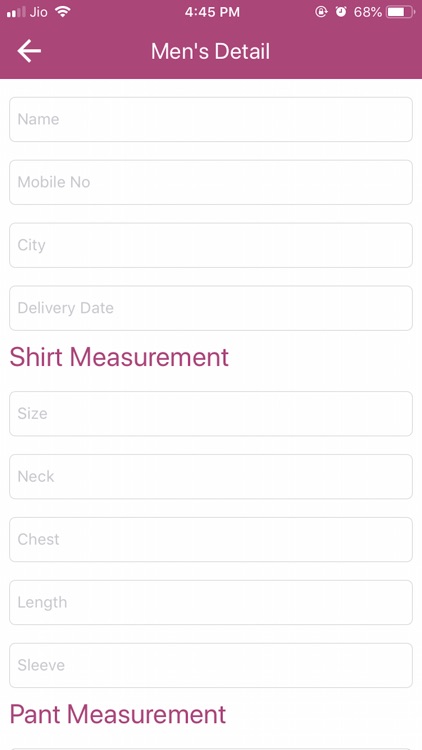 Stitching Measurement For Men