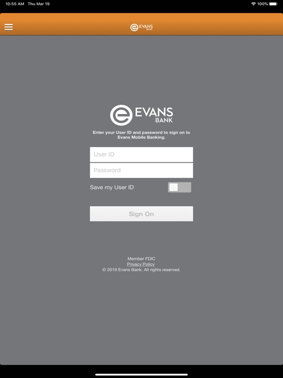 Evans Mobile Banking for iPad