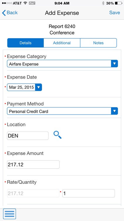 Expense Entry Phone for JDEE1