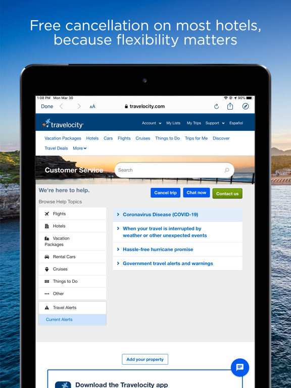 Hotel, Flight, and Car Booking with Travelocity screenshot