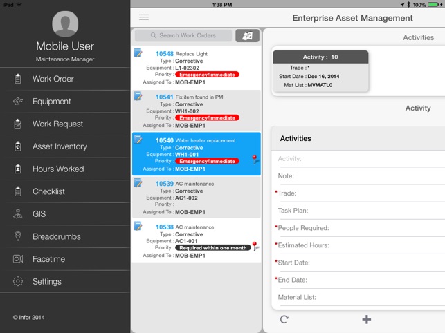 Infor EAM Mobile Connected