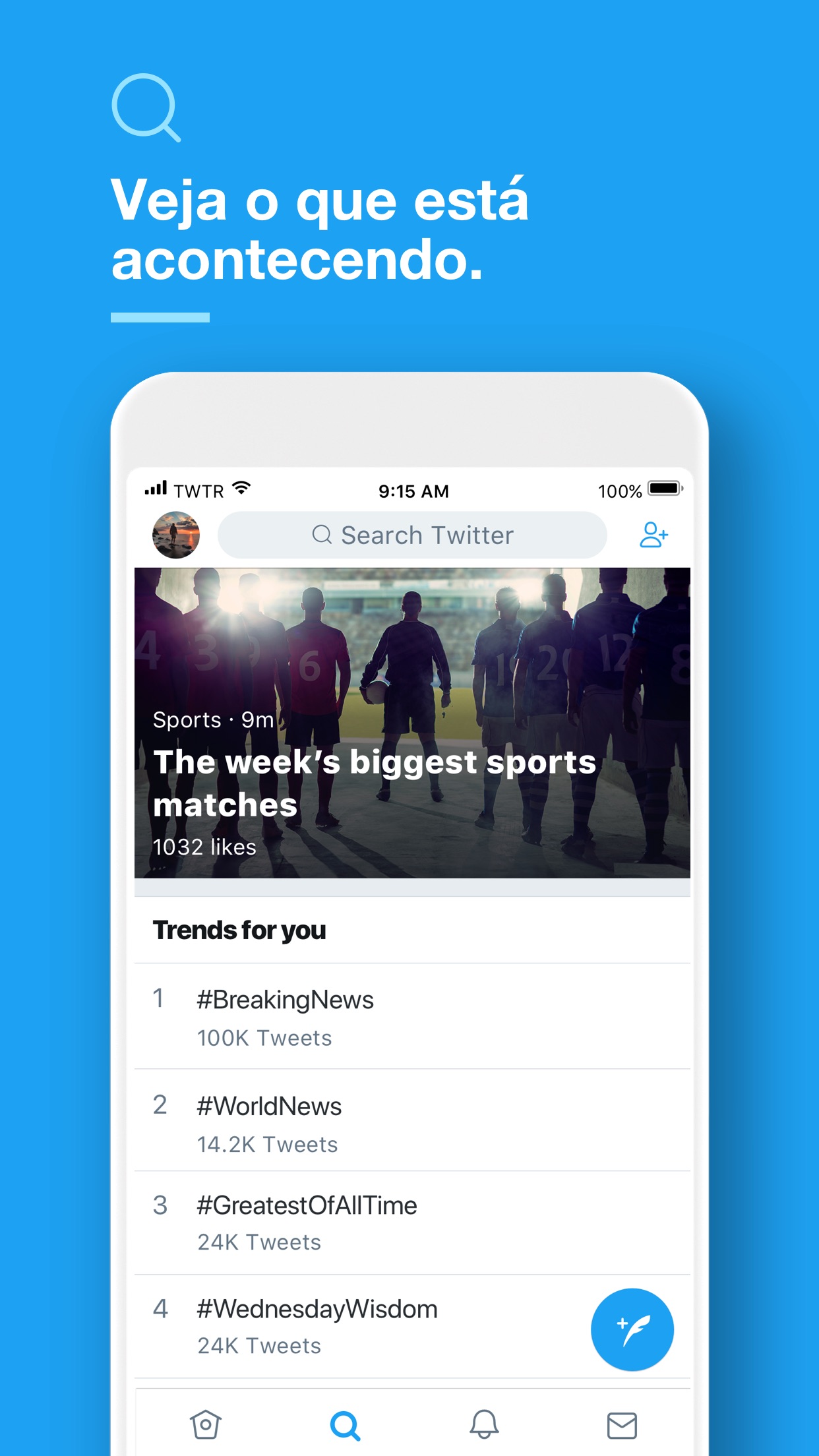 Screenshot do app Twitter