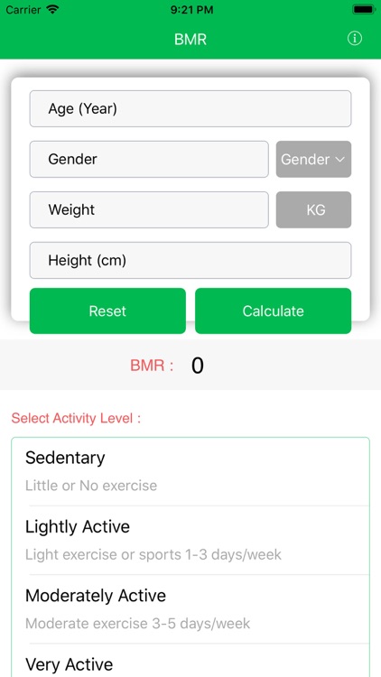 BMR - Calories Calculator