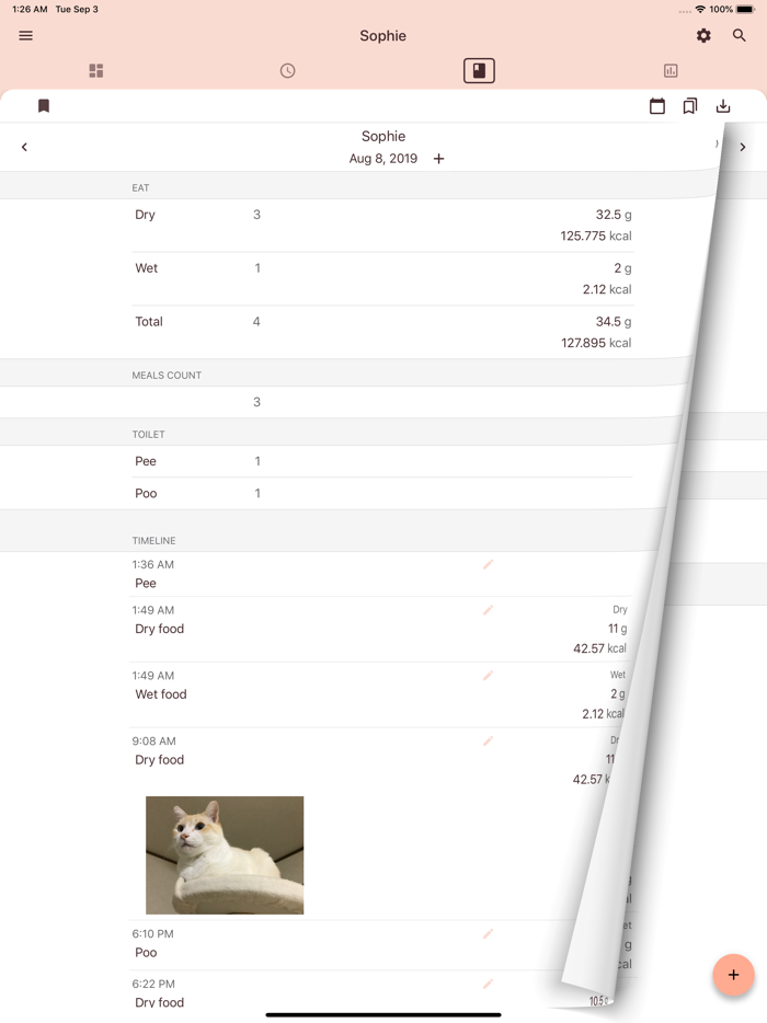 Calico DB  Cats lifelog note