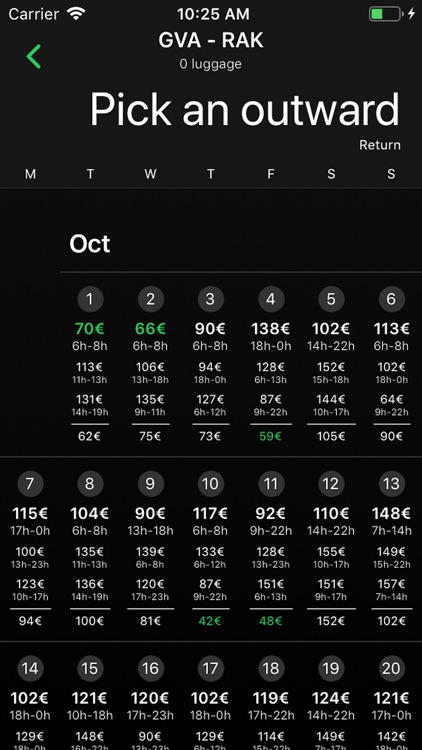 TripAway, Flights Calendar