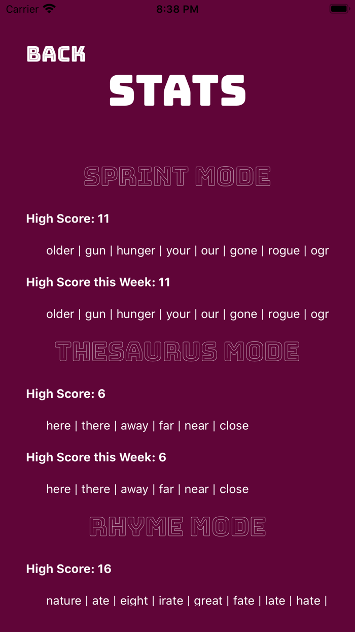 Word Sprint Rhymes  Synonyms