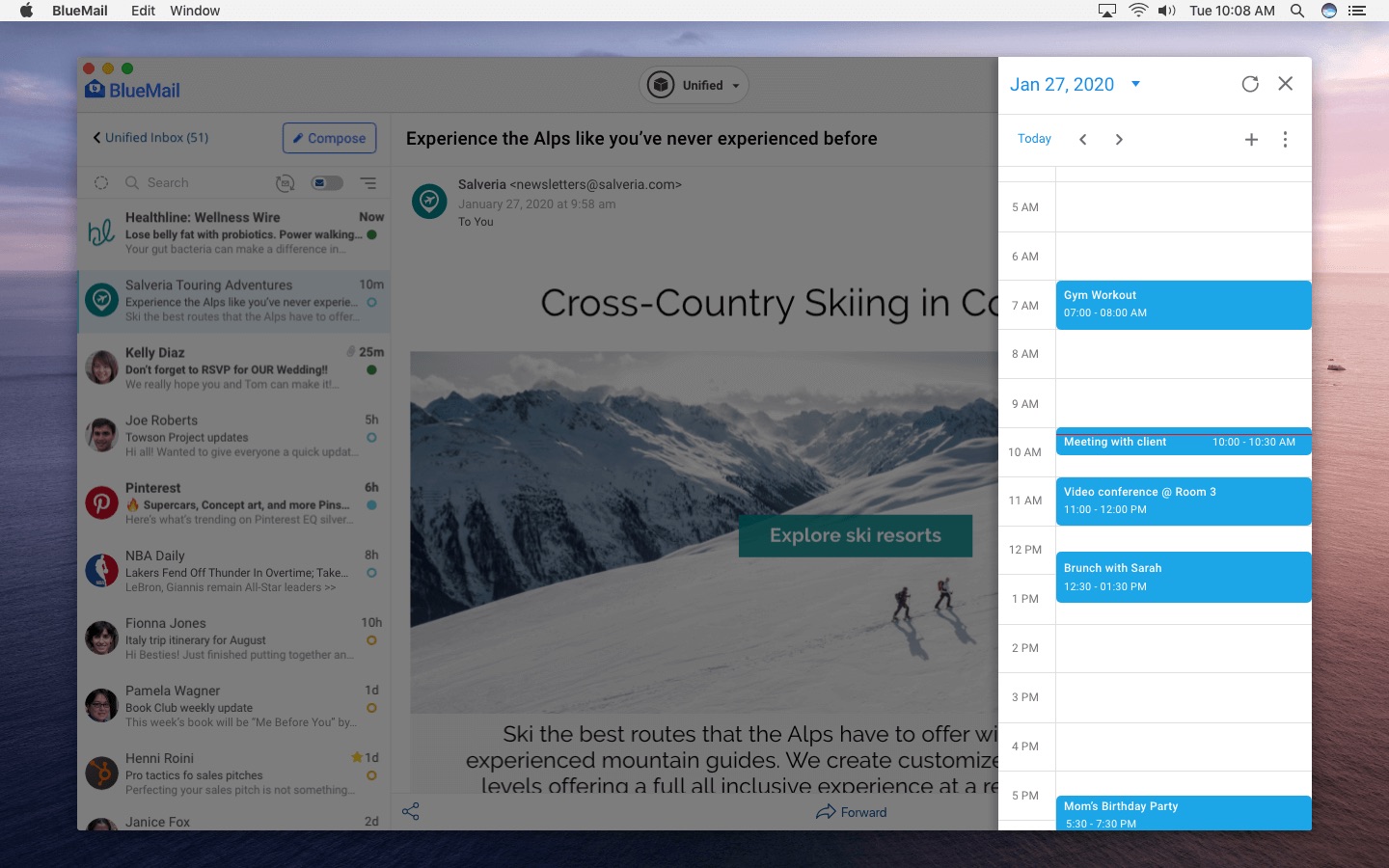 Screenshot do app BlueMail