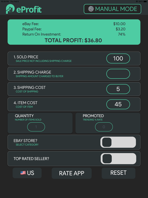 eProfit eBay Profit Calculator screenshot