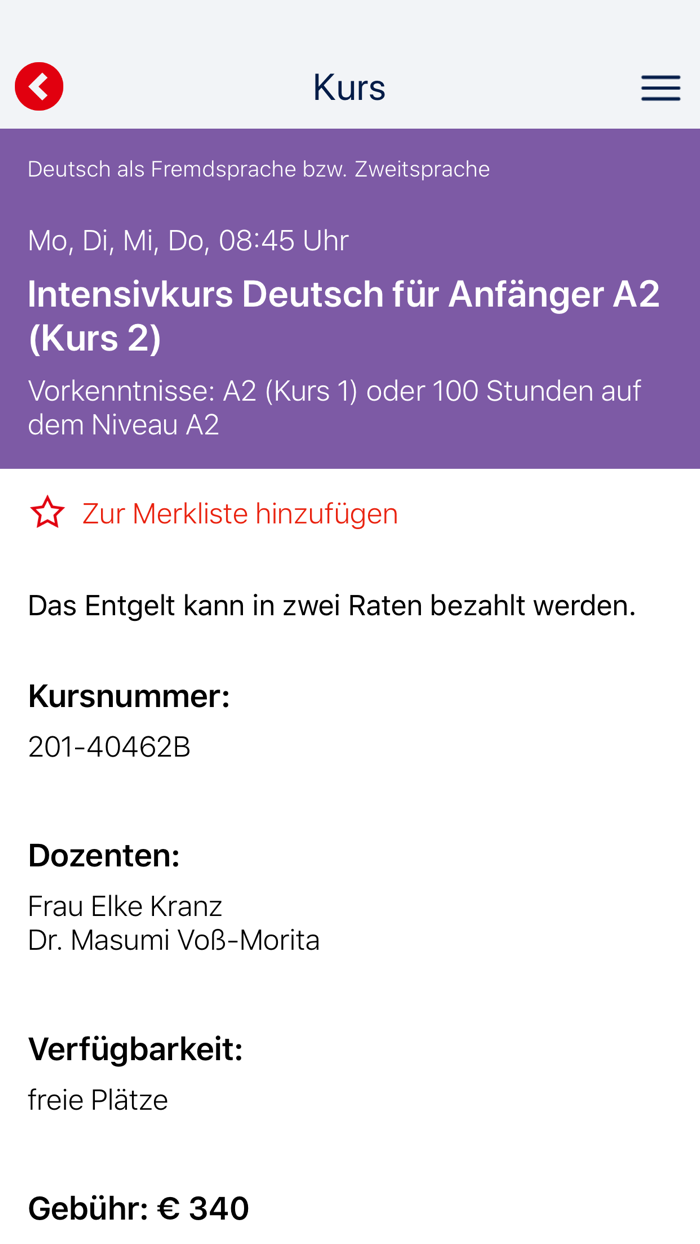 vhsApp – alle Kurse im Blick