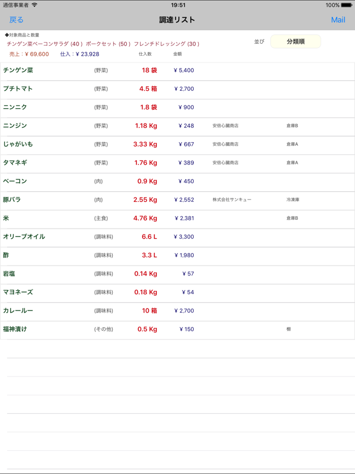 レシピ原価計算
