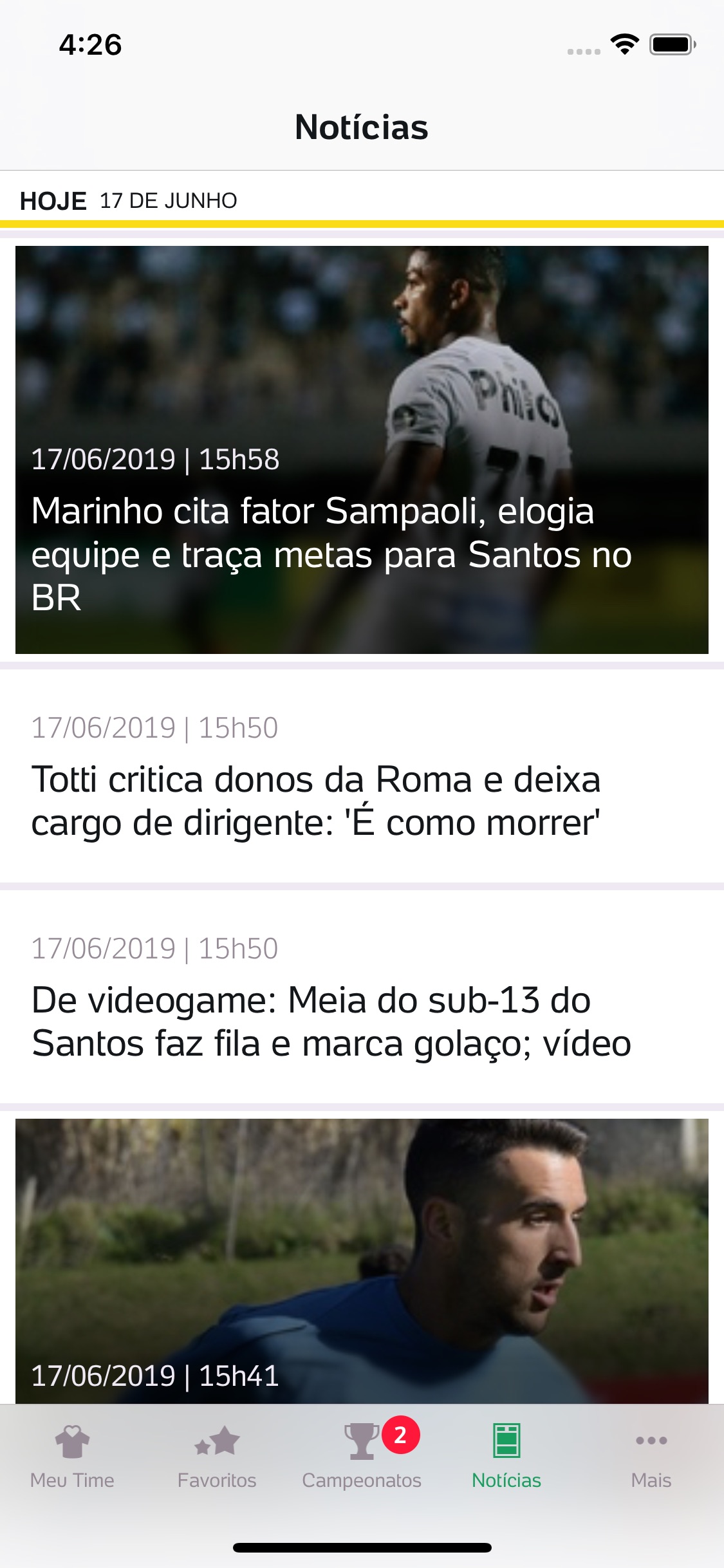 Screenshot do app Placar UOL - Futebol