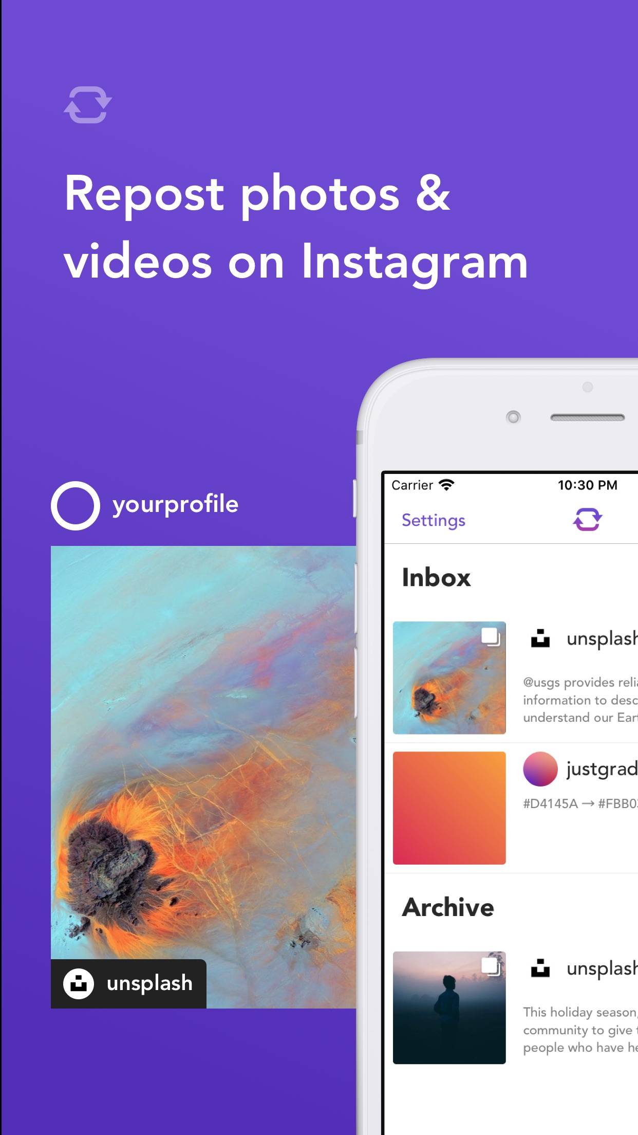Screenshot do app Repost: For Instagram