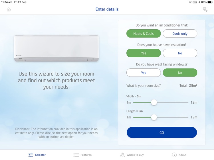 Aircon Sizing Wizard for iPad