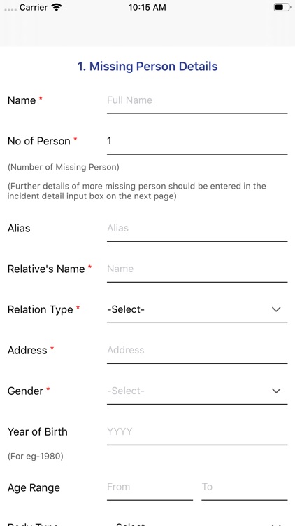 Missing Person Registration