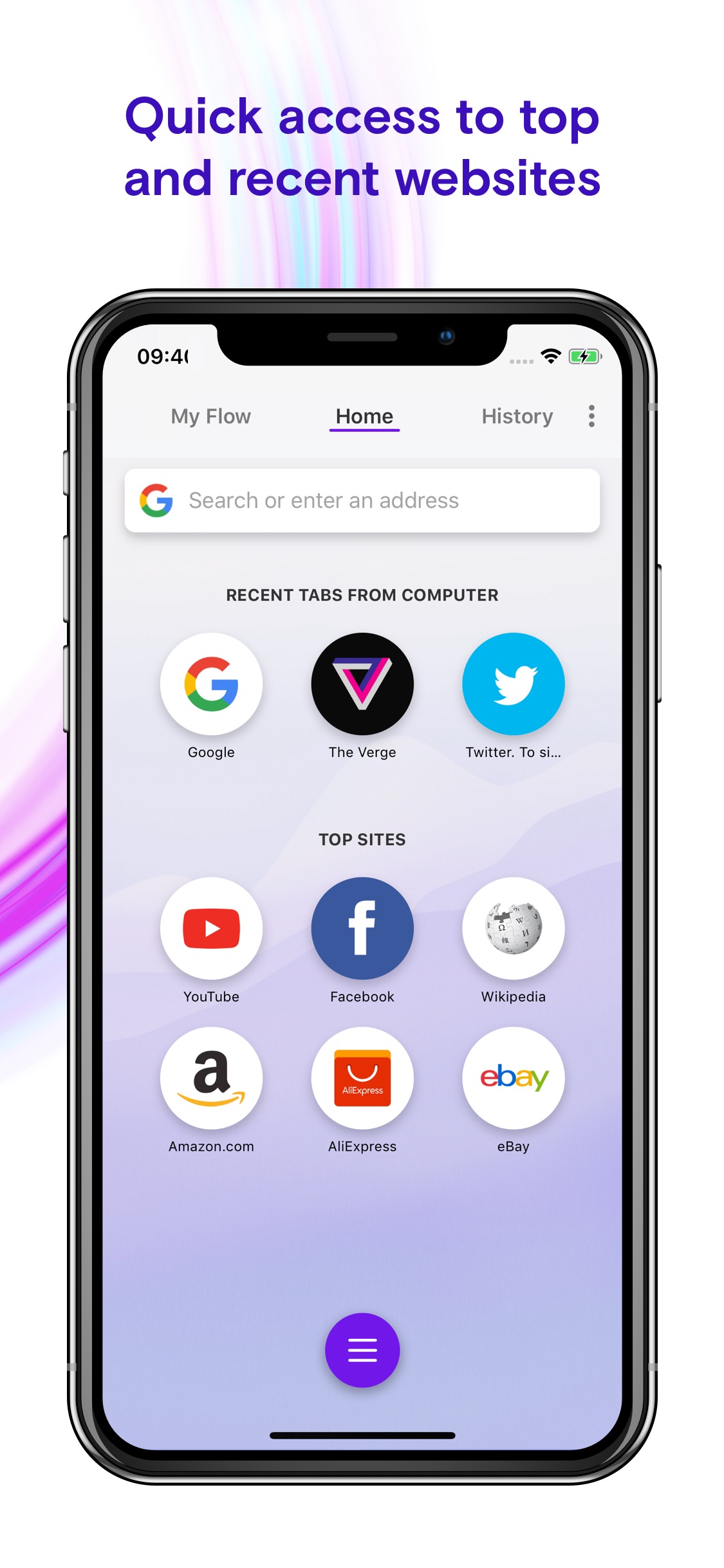 Screenshot do app Browser Opera Touch