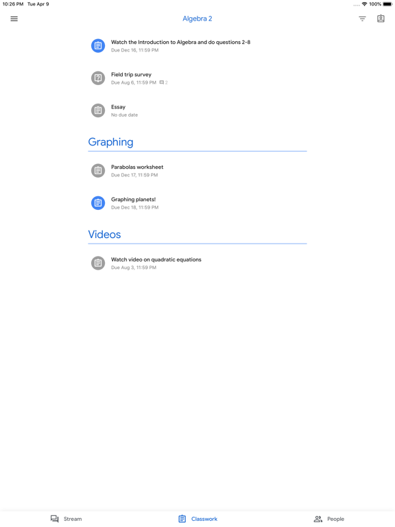 iPad Image of Google Classroom