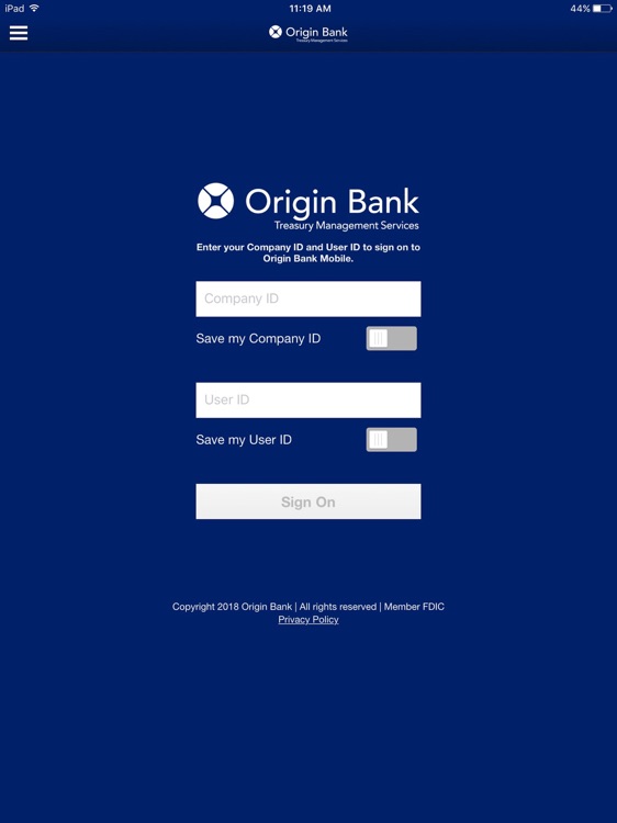 Origin Bank TM Tablet