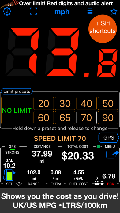 Speedometer - Speed Limit Alert, Trip Cost Computer, Mileage Log and GPS Tracker Screenshot 2