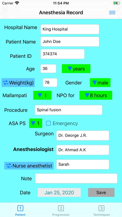 Anesthesia Record