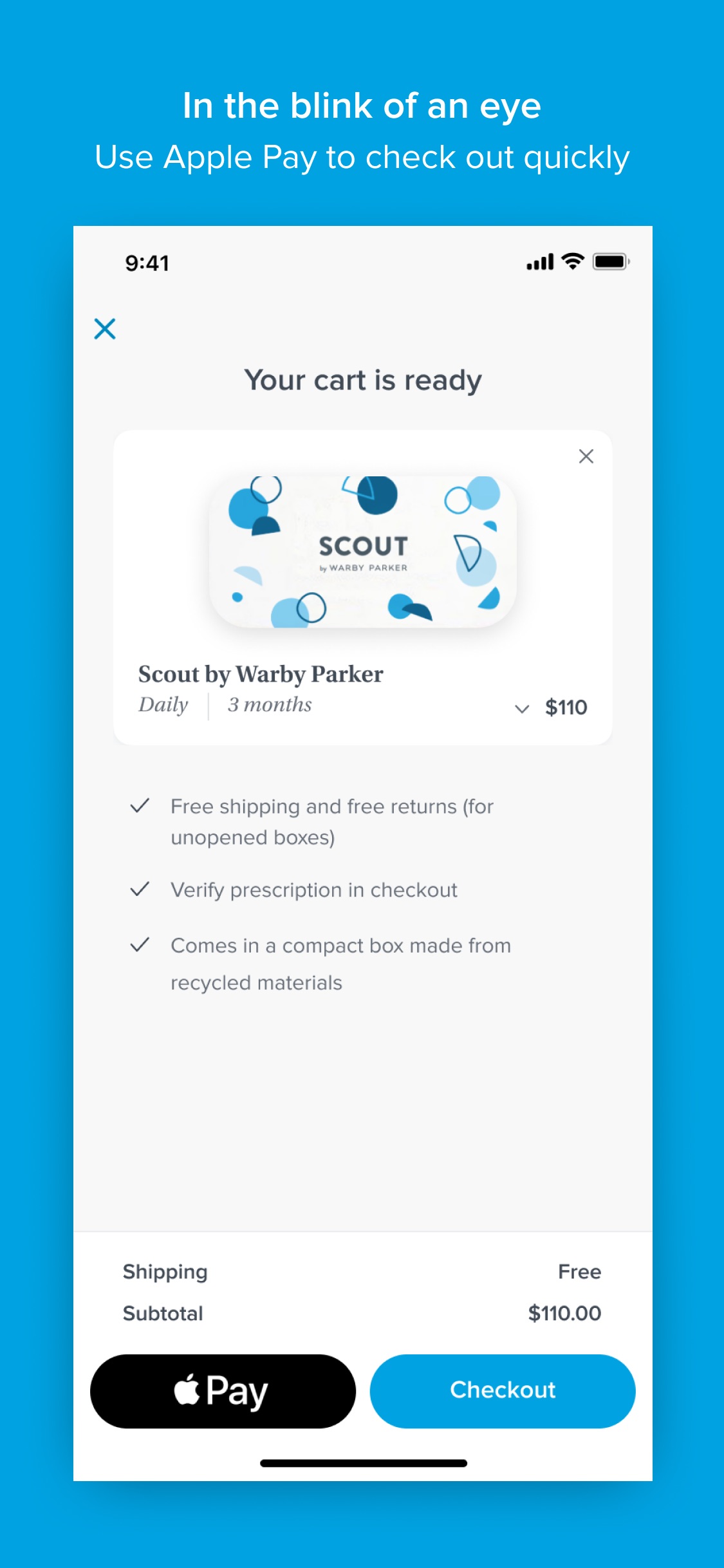 Screenshot do app Warby Parker