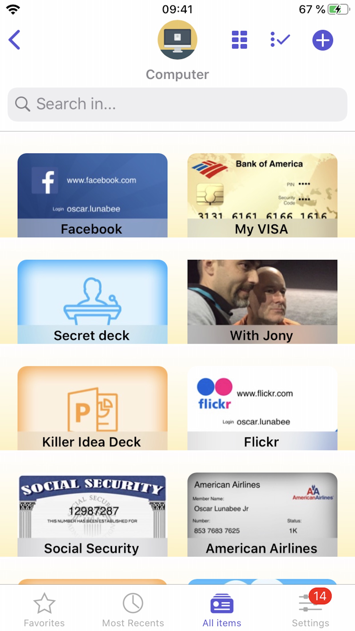 Screenshot do app oneSafe password manager