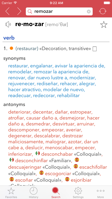 Spanish Thesaurus Screenshots