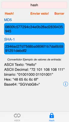 Captura de Pantalla 4 HEX ASCII BASE64 MD5 SHA conv. iphone