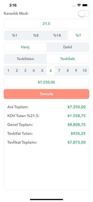 KDV, Tevkifat ve Oran Hesapla(圖7)-速報App