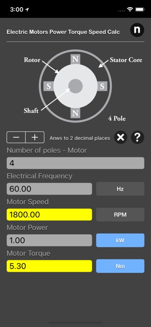 Electric Motors Speed Calc