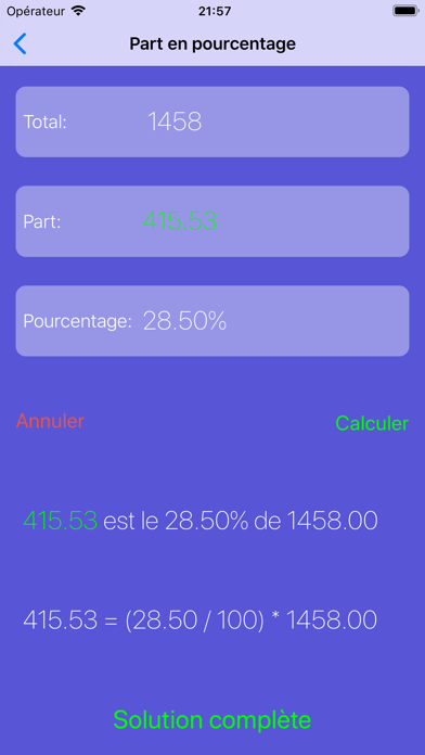 Pourcentages Solver % Pourcentages Solver %